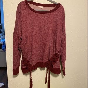 Maroon Heathered front tie sweater 2X